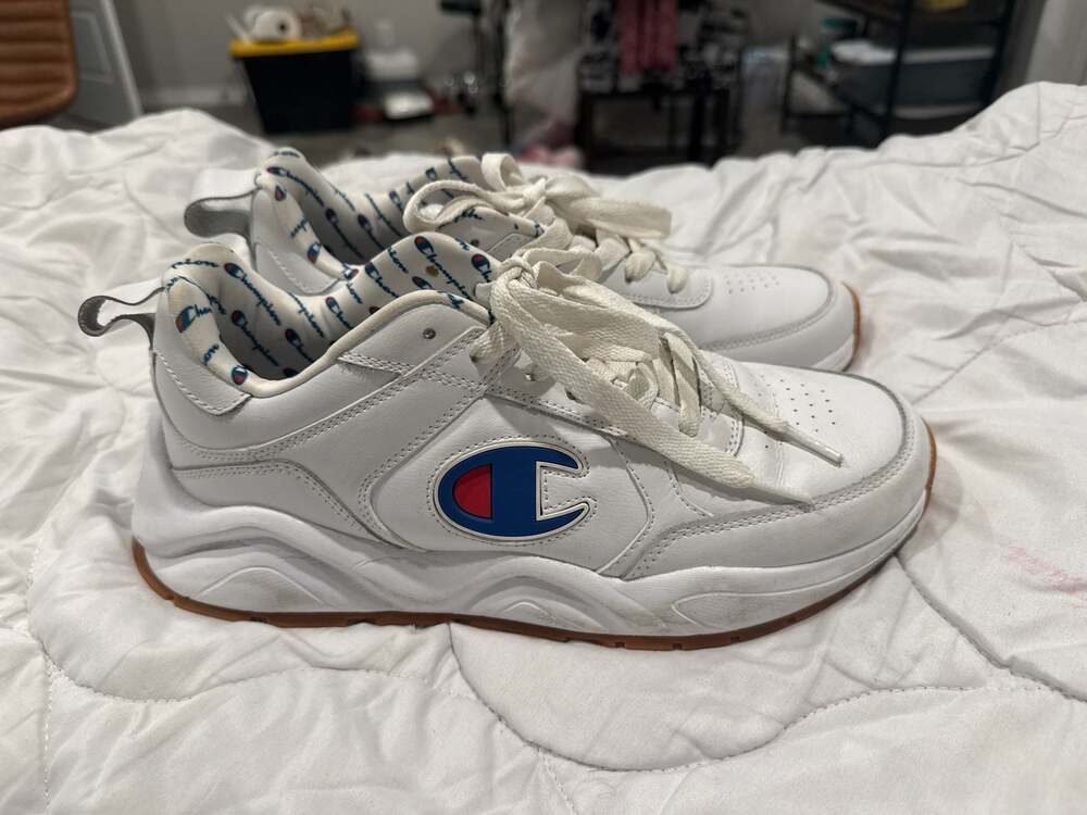 Champion 93Eighteen Big C White Leather Chunky Sneakers with Gum Sole